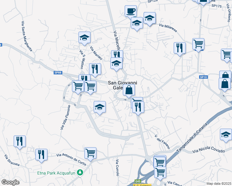 map of restaurants, bars, coffee shops, grocery stores, and more near 42 Via Immacolata in Catania