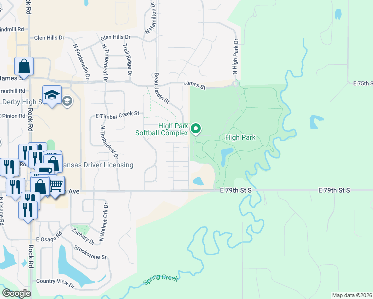 map of restaurants, bars, coffee shops, grocery stores, and more near 1119 North High Park Drive in Derby