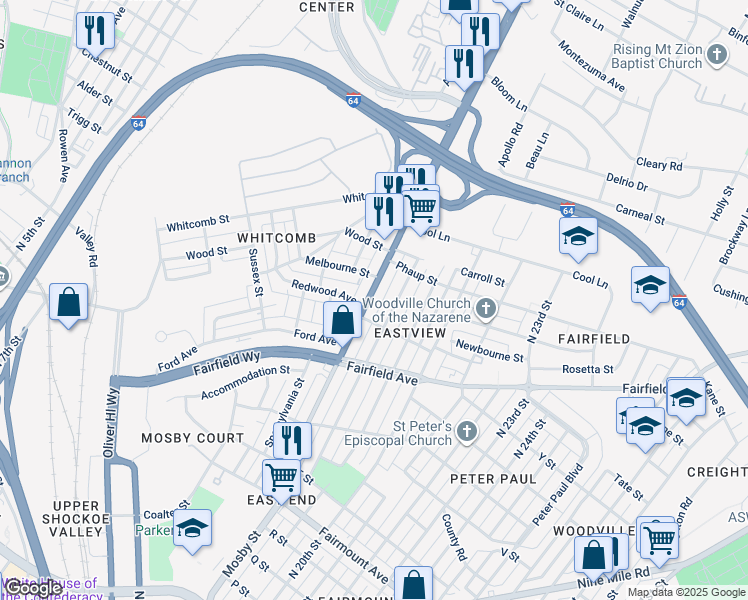 map of restaurants, bars, coffee shops, grocery stores, and more near 1711 Mechanicsville Turnpike in Richmond