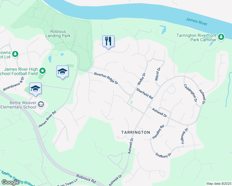 map of restaurants, bars, coffee shops, grocery stores, and more near 13324 Edmonton Drive in Midlothian