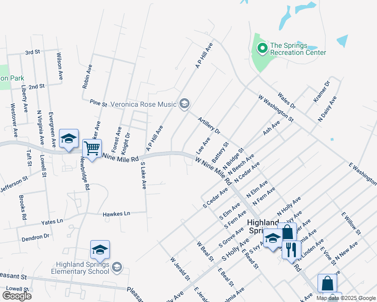 map of restaurants, bars, coffee shops, grocery stores, and more near 902 West 9 Mile Road in Highland Springs