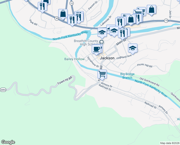 map of restaurants, bars, coffee shops, grocery stores, and more near 152 Combs Street in Jackson