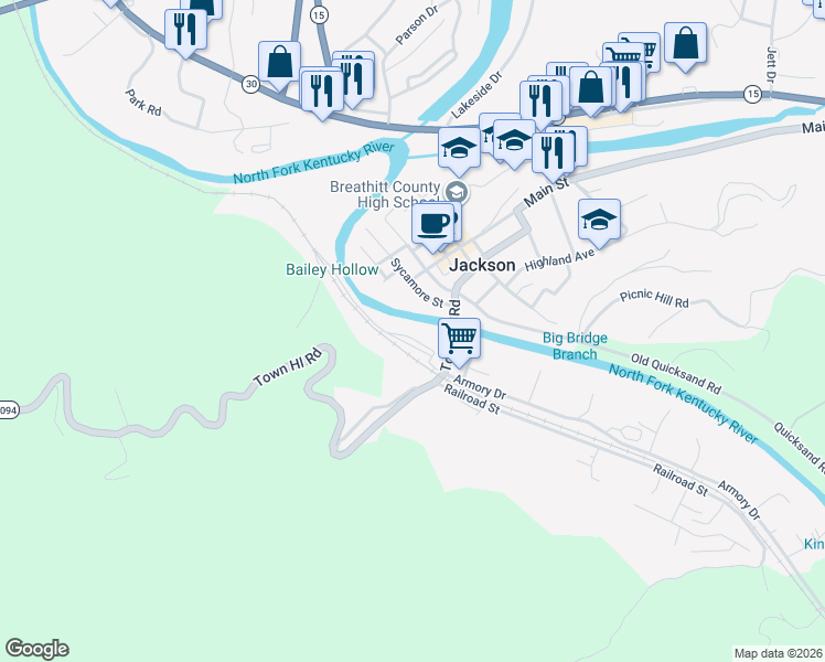 map of restaurants, bars, coffee shops, grocery stores, and more near 152 Combs Street in Jackson