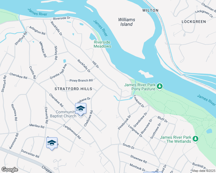 map of restaurants, bars, coffee shops, grocery stores, and more near 7484 Rockfalls Drive in Richmond