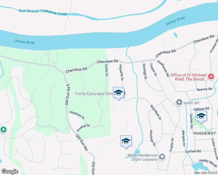map of restaurants, bars, coffee shops, grocery stores, and more near 3831 Darby Drive in Midlothian