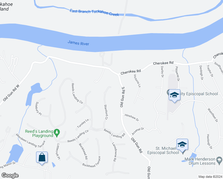 map of restaurants, bars, coffee shops, grocery stores, and more near 3842 Stanford Court in Midlothian