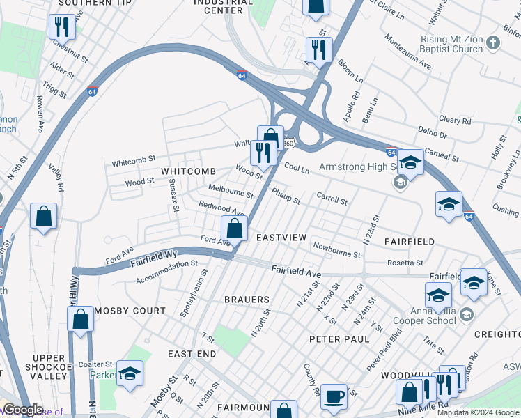 map of restaurants, bars, coffee shops, grocery stores, and more near 1717 Mechanicsville Turnpike in Richmond