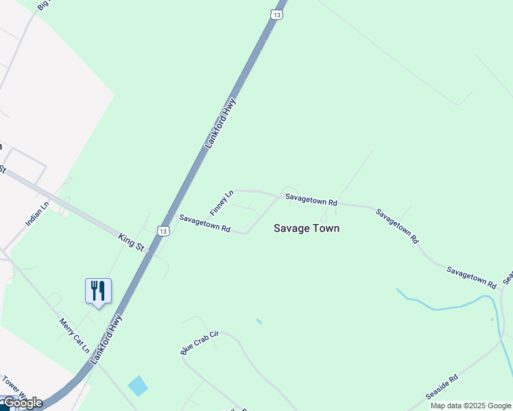 map of restaurants, bars, coffee shops, grocery stores, and more near Custis Lane in Accomack County