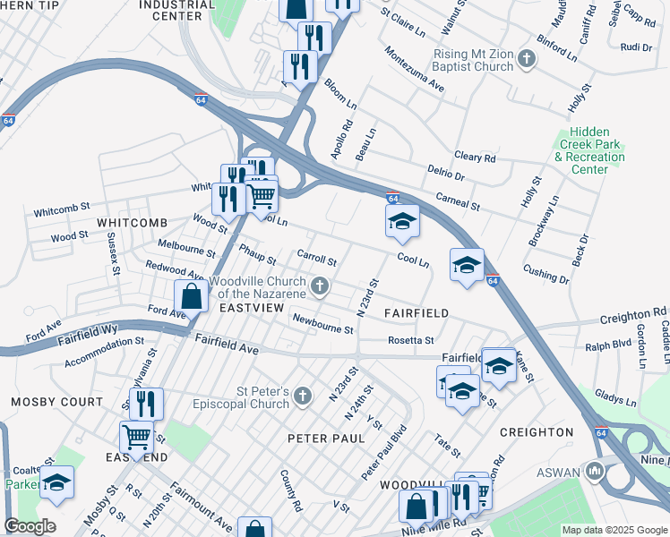 map of restaurants, bars, coffee shops, grocery stores, and more near 2015 Carroll Street in Richmond