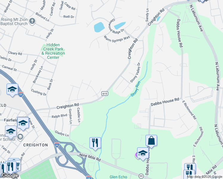 map of restaurants, bars, coffee shops, grocery stores, and more near 3100 Stone Dale Court in Richmond