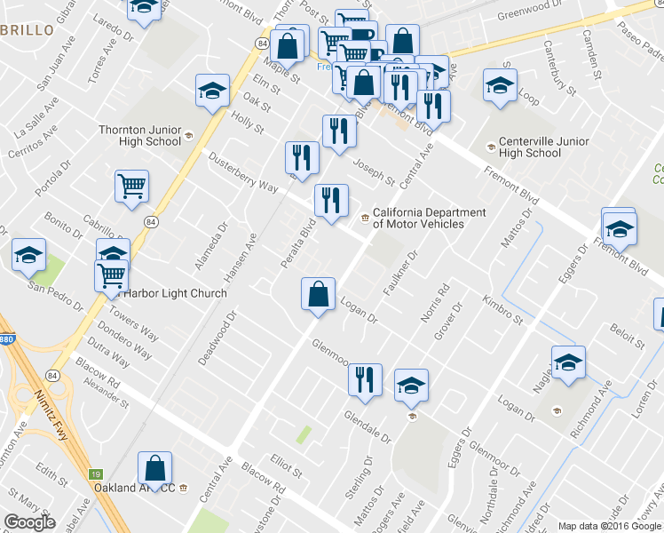 map of restaurants, bars, coffee shops, grocery stores, and more near Old Canyon Road in Fremont
