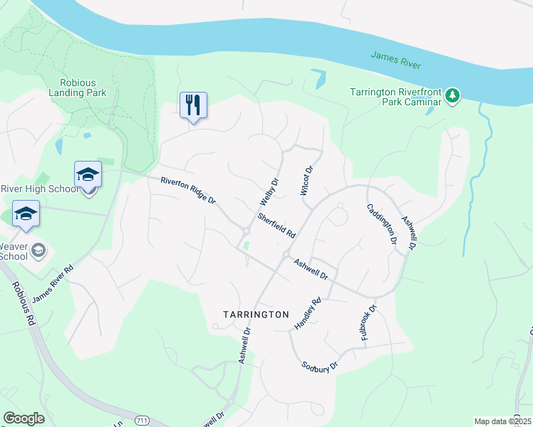 map of restaurants, bars, coffee shops, grocery stores, and more near 3901 Welby Drive in Midlothian