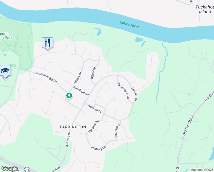 map of restaurants, bars, coffee shops, grocery stores, and more near 4037 Bircham Loop in Midlothian