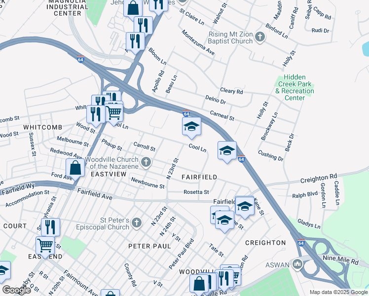 map of restaurants, bars, coffee shops, grocery stores, and more near 2201 Cool Lane in Richmond