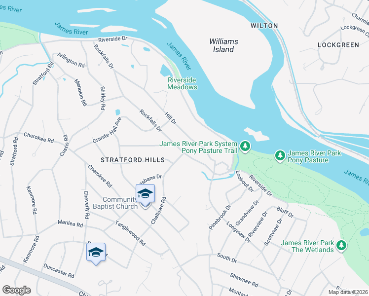 map of restaurants, bars, coffee shops, grocery stores, and more near 7501 Rockfalls Drive in Richmond