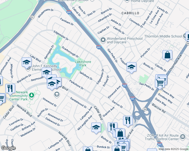 map of restaurants, bars, coffee shops, grocery stores, and more near 5139 Dryden Court in Newark