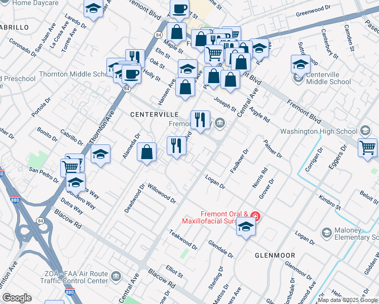 map of restaurants, bars, coffee shops, grocery stores, and more near in Hayward