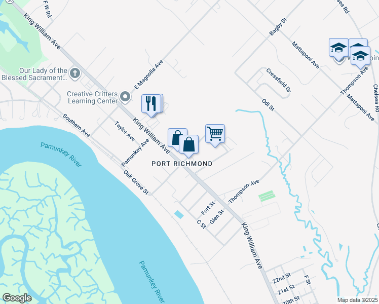 map of restaurants, bars, coffee shops, grocery stores, and more near 140 Oak Grove Avenue in West Point