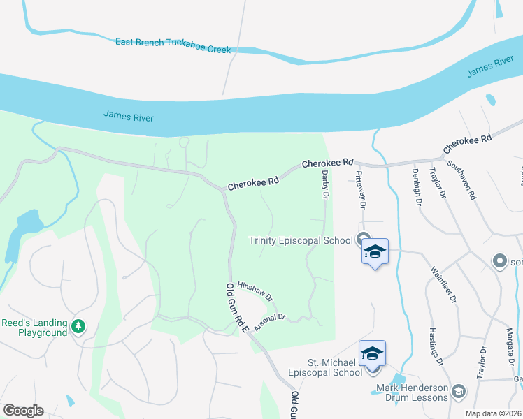 map of restaurants, bars, coffee shops, grocery stores, and more near 10801 Cherokee Road in Midlothian