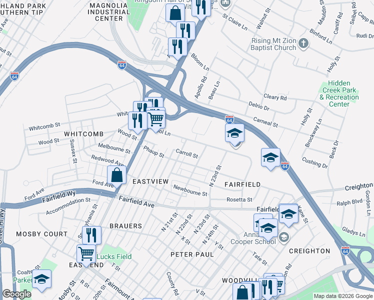 map of restaurants, bars, coffee shops, grocery stores, and more near 1907 Cool Lane in Richmond
