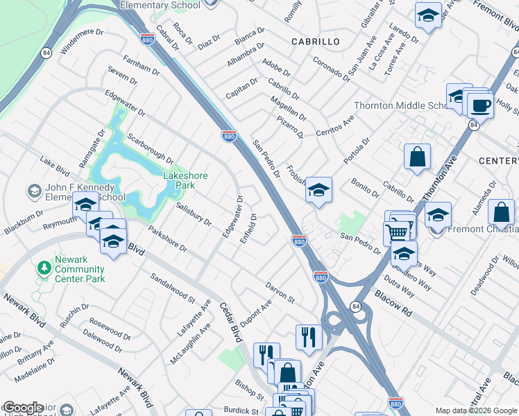 map of restaurants, bars, coffee shops, grocery stores, and more near 36252 Worthing Drive in Newark
