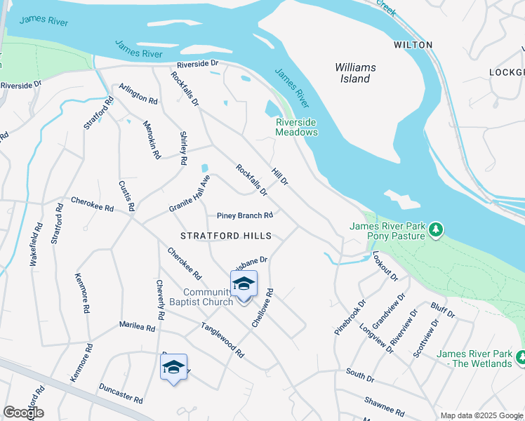 map of restaurants, bars, coffee shops, grocery stores, and more near 7530 Piney Branch Road in Richmond
