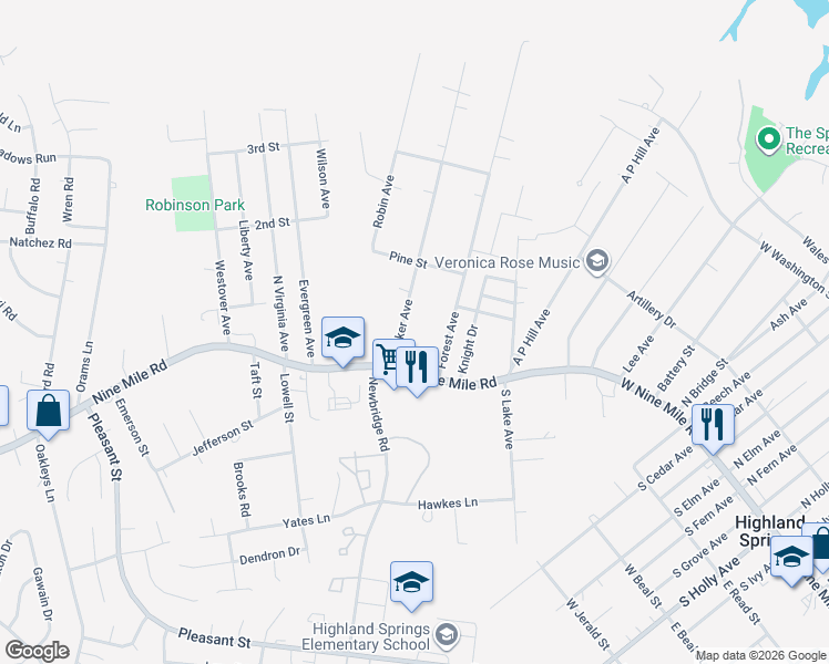 map of restaurants, bars, coffee shops, grocery stores, and more near 11 Barker Avenue in Richmond