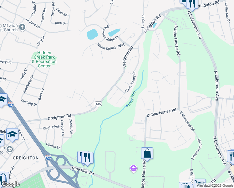 map of restaurants, bars, coffee shops, grocery stores, and more near 3129 Stone Dale Court in Richmond