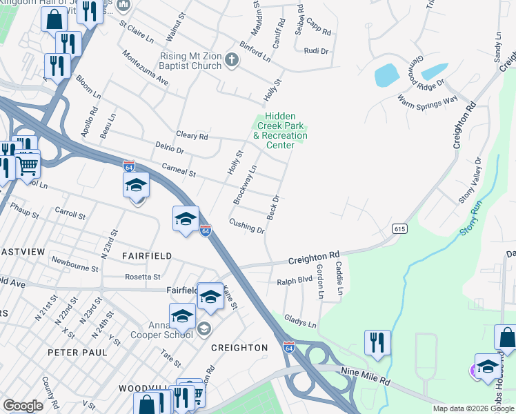 map of restaurants, bars, coffee shops, grocery stores, and more near 2705 Carneal Street in Richmond