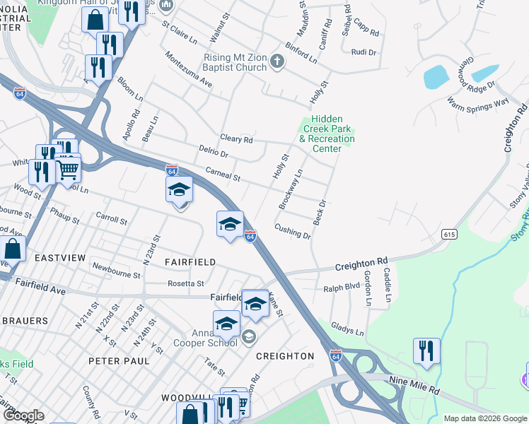 map of restaurants, bars, coffee shops, grocery stores, and more near 2009 Holly Street in Richmond