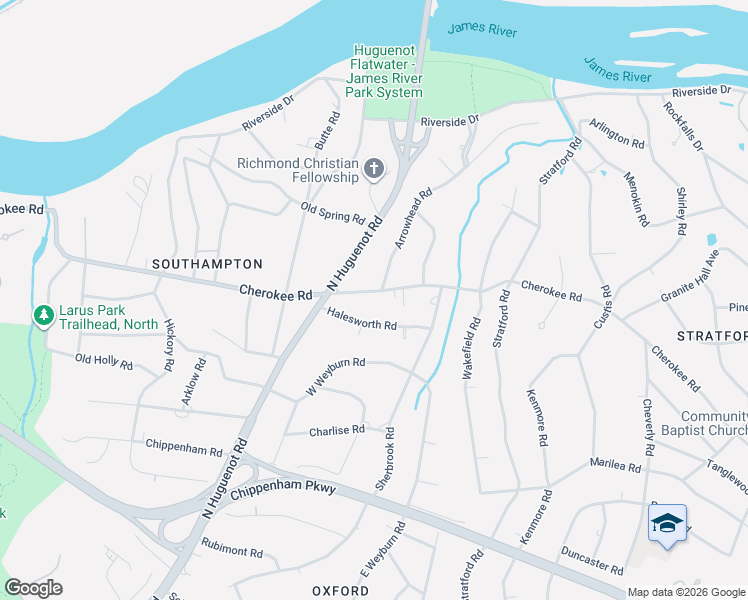 map of restaurants, bars, coffee shops, grocery stores, and more near 8350 Cherokee Road in Richmond