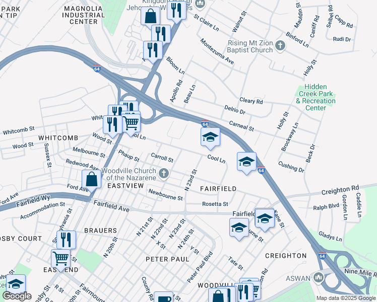 map of restaurants, bars, coffee shops, grocery stores, and more near 2104 Cool Lane in Richmond
