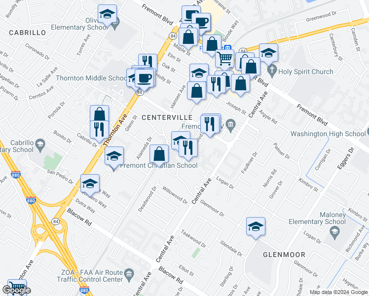 map of restaurants, bars, coffee shops, grocery stores, and more near 37323 Pinehurst Terrace in Fremont