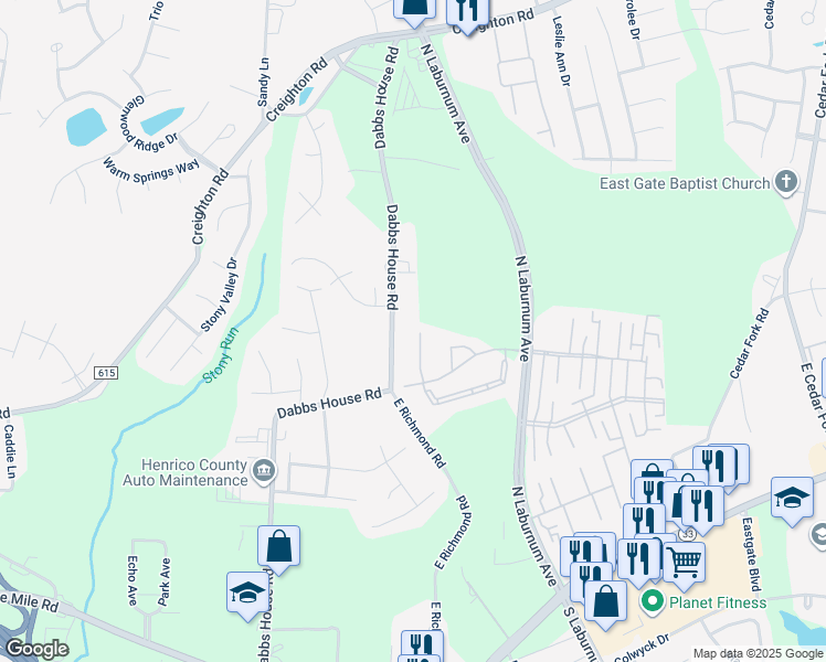 map of restaurants, bars, coffee shops, grocery stores, and more near 438 Kingsridge Road in Richmond