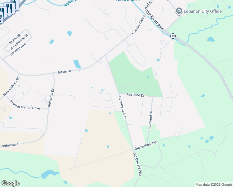 map of restaurants, bars, coffee shops, grocery stores, and more near 662 Country Club Drive in Lebanon