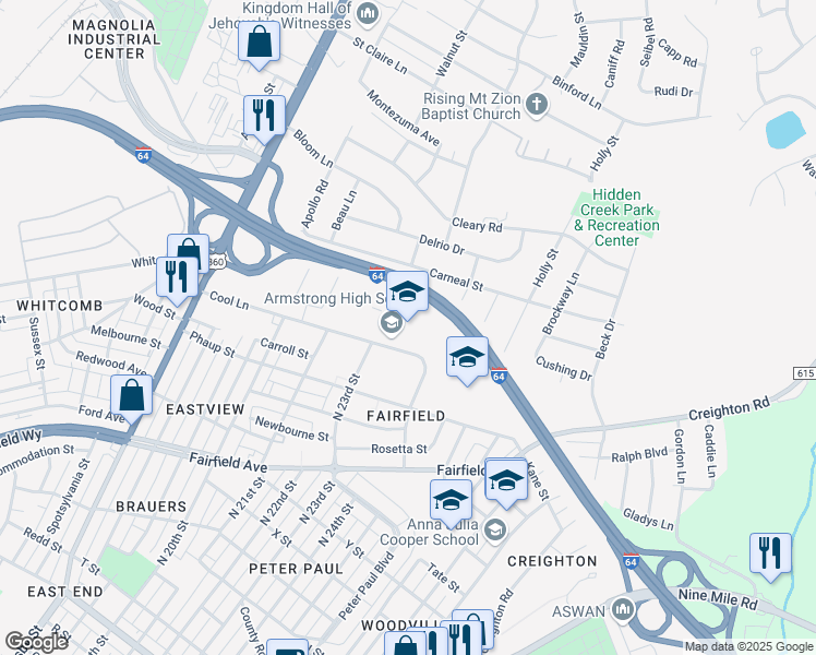 map of restaurants, bars, coffee shops, grocery stores, and more near 2300 Cool Lane in Richmond