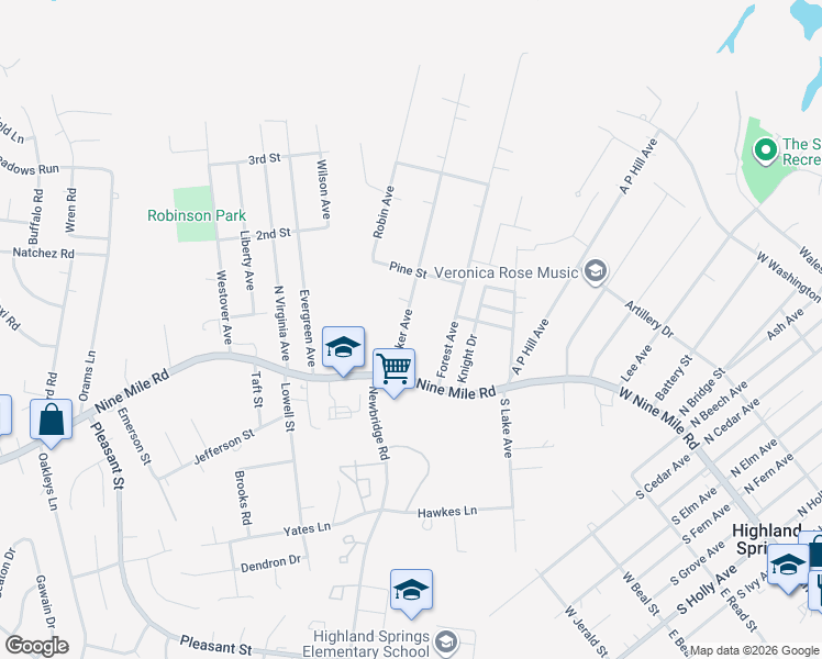 map of restaurants, bars, coffee shops, grocery stores, and more near 11 Barker Avenue in Richmond