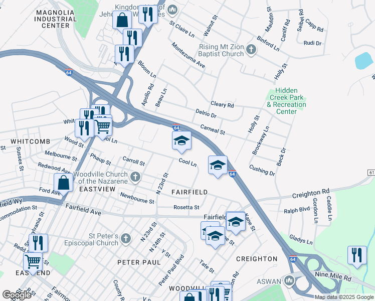 map of restaurants, bars, coffee shops, grocery stores, and more near 2300 Cool Lane in Richmond
