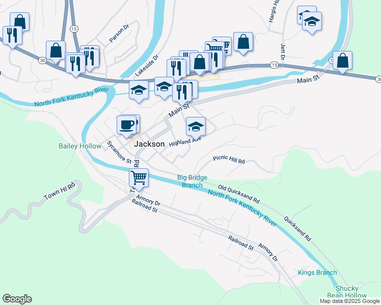 map of restaurants, bars, coffee shops, grocery stores, and more near 1903 Patton Avenue in Jackson