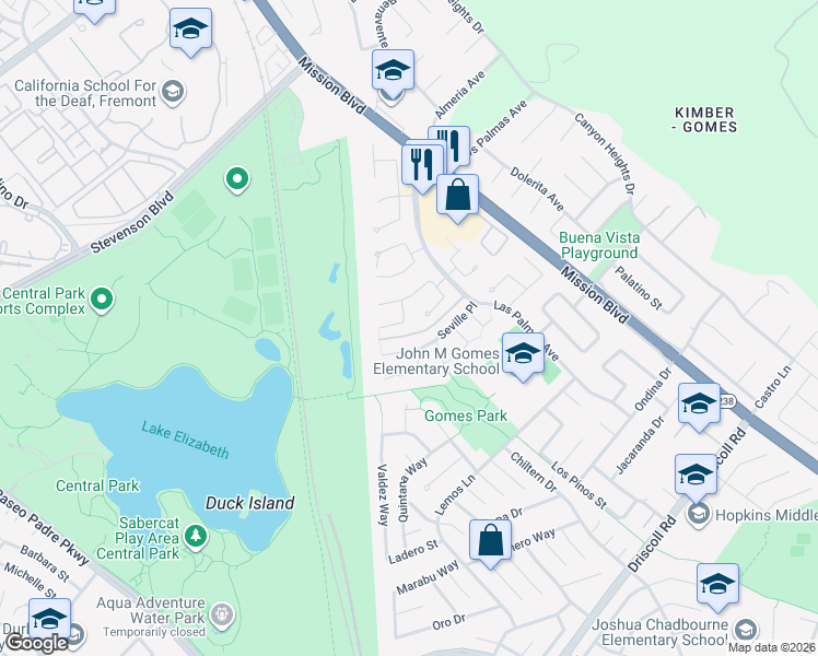 map of restaurants, bars, coffee shops, grocery stores, and more near 704 San Carlos Court in Fremont