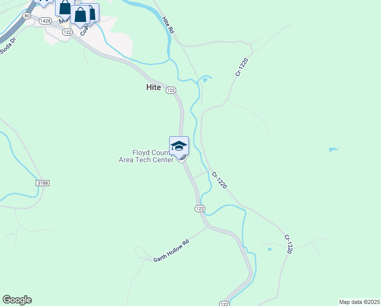 map of restaurants, bars, coffee shops, grocery stores, and more near State Highway 122 in Martin