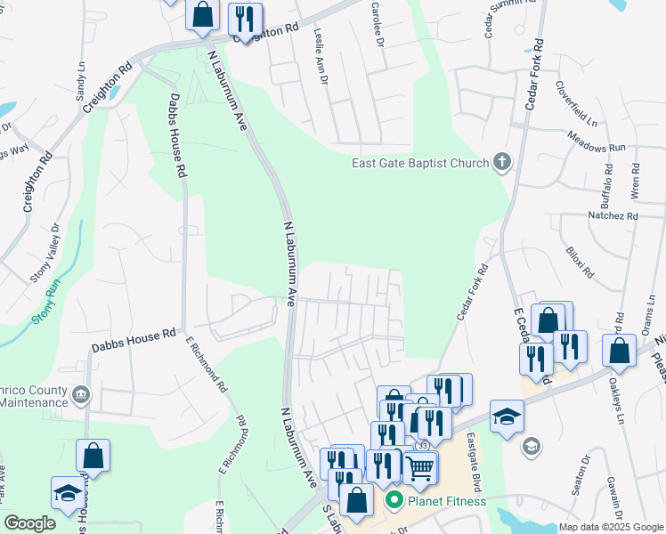 map of restaurants, bars, coffee shops, grocery stores, and more near 425 North Laburnum Avenue in Richmond