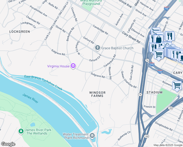 map of restaurants, bars, coffee shops, grocery stores, and more near 300 Stockton Lane in Richmond