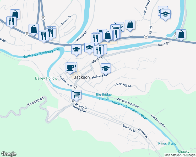 map of restaurants, bars, coffee shops, grocery stores, and more near 1903 Patton Avenue in Jackson