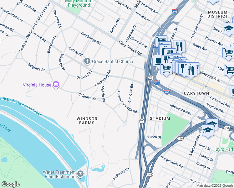 map of restaurants, bars, coffee shops, grocery stores, and more near 209 Banbury Rd in Richmond