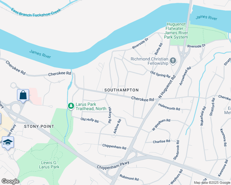 map of restaurants, bars, coffee shops, grocery stores, and more near 8806 Cherokee Road in Richmond