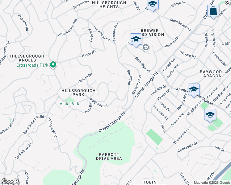 map of restaurants, bars, coffee shops, grocery stores, and more near Vista Road & Endfield Way in Hillsborough