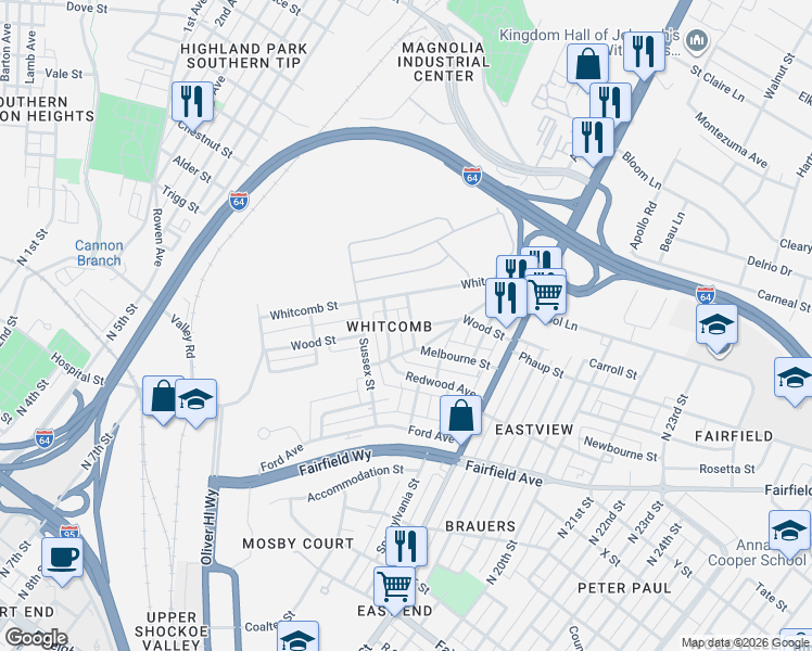 map of restaurants, bars, coffee shops, grocery stores, and more near in Richmond