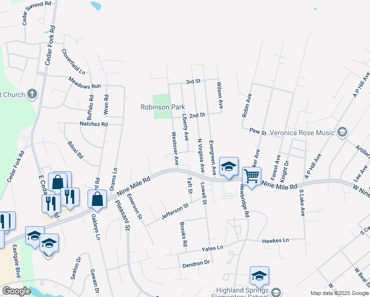 map of restaurants, bars, coffee shops, grocery stores, and more near 100 Liberty Avenue in Richmond
