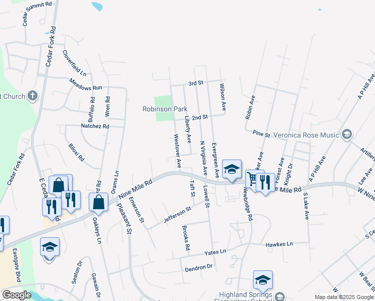 map of restaurants, bars, coffee shops, grocery stores, and more near 100 Liberty Avenue in Richmond